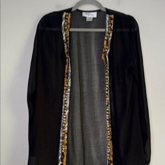 Elegant Sheer Black Cardigan with Gold Trim - Picture 1 of 1